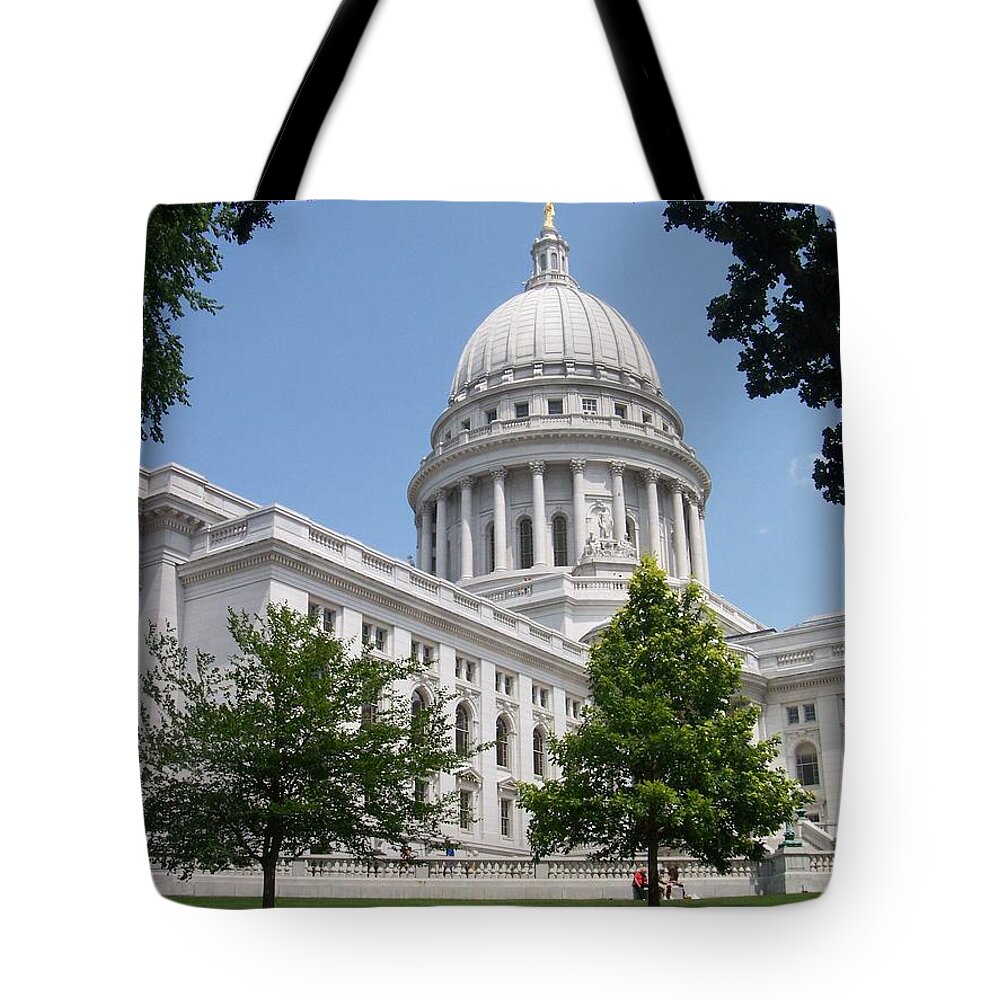 Madison Tote Bag featuring the photograph Madison WI State Capitol by Anita Burgermeister