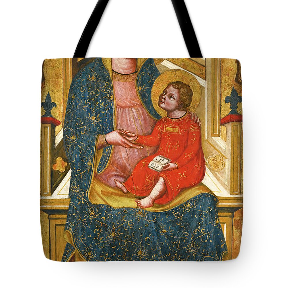 Master Of The Pesaro Crucifix Tote Bag featuring the painting Madonna and Child enthroned by Master of the Pesaro Crucifix