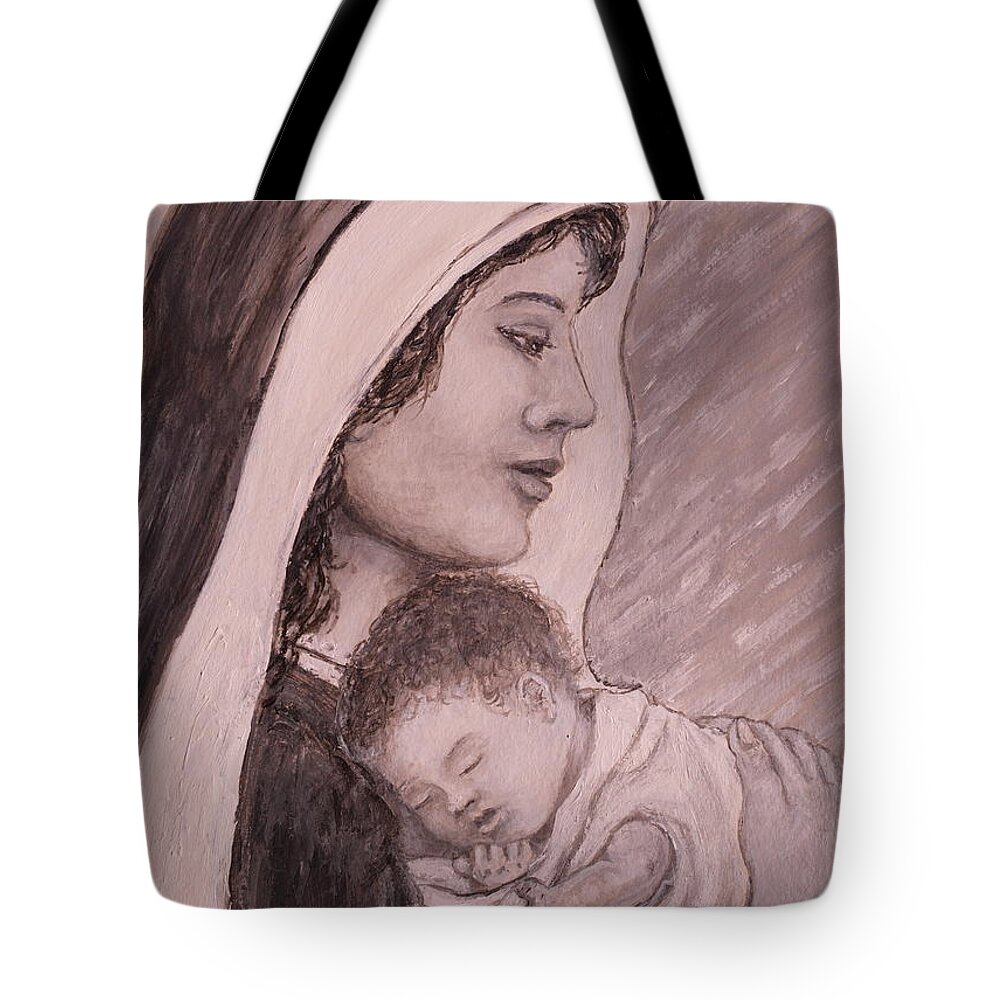 Madonna Tote Bag featuring the painting Madonna and Child in Black and White by Kathleen McDermott