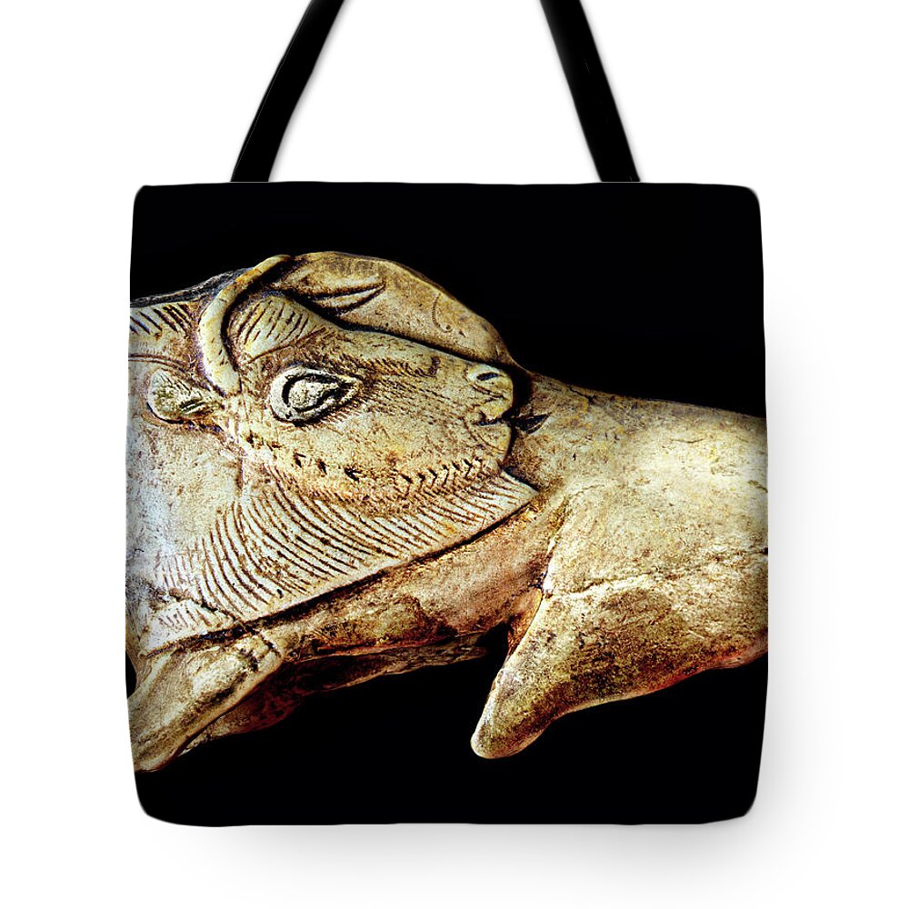 Carved Bison Tote Bag featuring the photograph Magdalenian Carved Bison by Weston Westmoreland