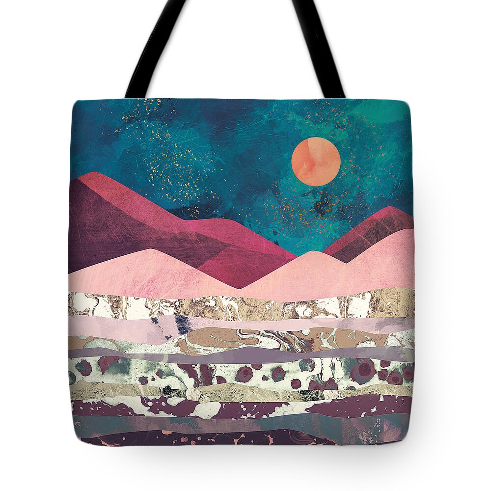 Magenta Tote Bag featuring the digital art Magenta Mountain by Spacefrog Designs