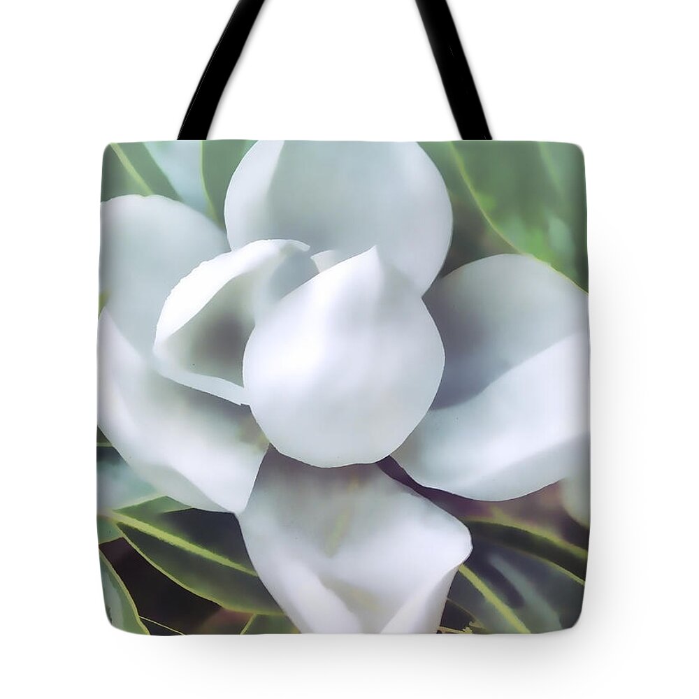 Magnolia Tote Bag featuring the photograph Magnolia Opening 2 by Roberta Byram
