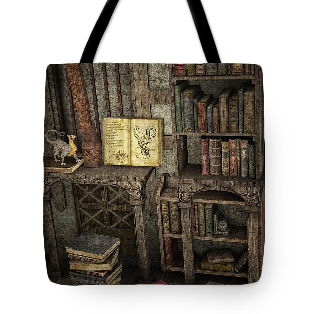 3d Tote Bag featuring the digital art Magic Literature by Jutta Maria Pusl