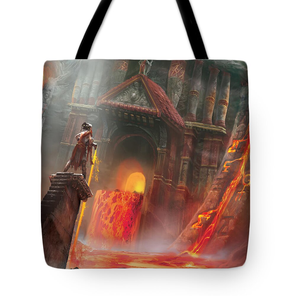 Magic The Gathering Tote Bag featuring the digital art Magmatic Insight by Ryan Barger