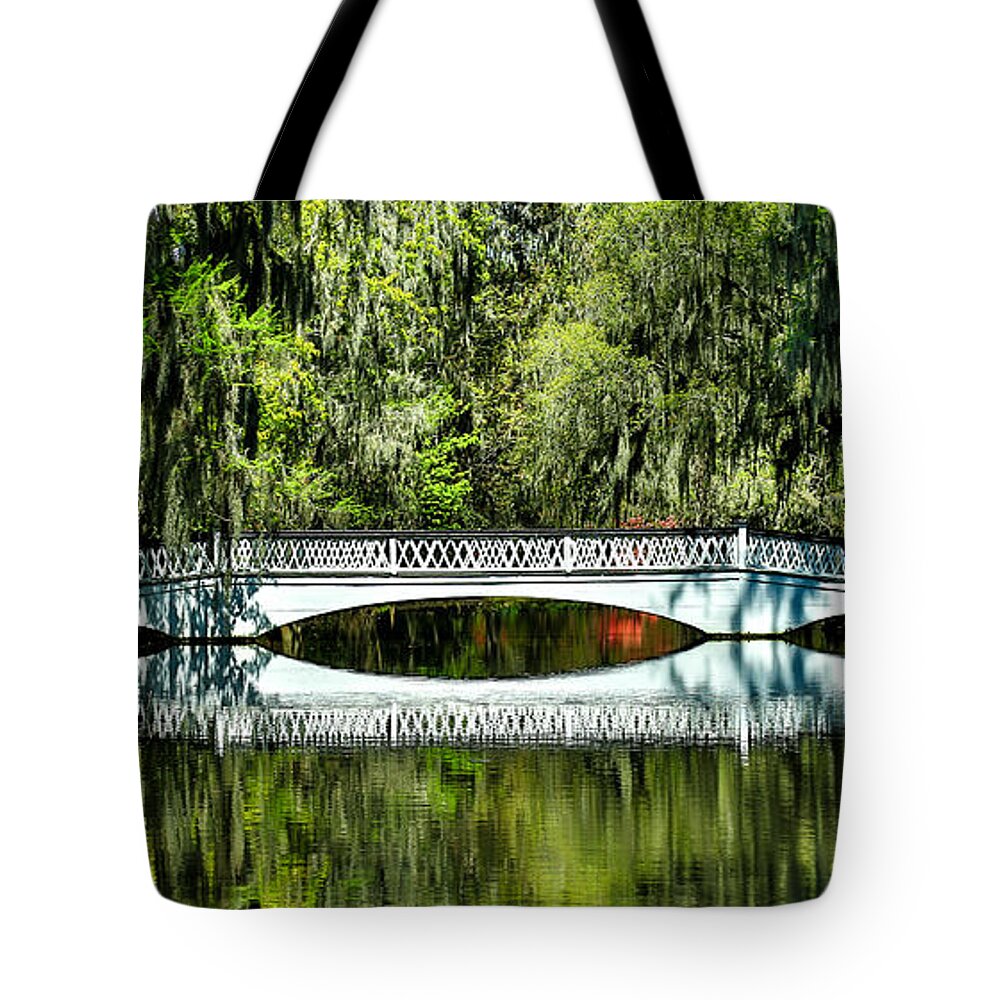 Magnolia Plantation Tote Bag featuring the photograph Magnolia Plantation Bridge - Charleston SC by Donnie Whitaker