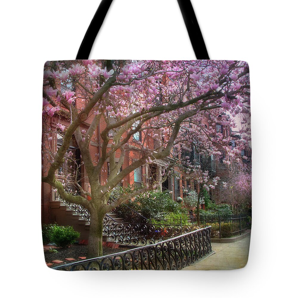 Back Bay Tote Bag featuring the photograph Magnolia Trees in Spring - Back Bay Boston by Joann Vitali