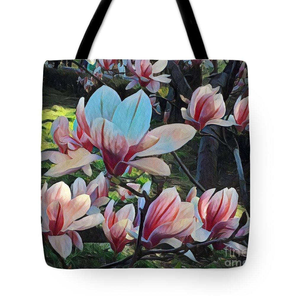 Flowers Tote Bag featuring the photograph Magnolias in Shade - Central Park in Spring by Miriam Danar