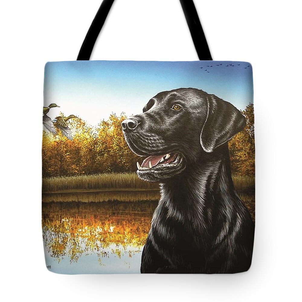 Black Lab Tote Bag featuring the painting Magnum by Anthony J Padgett