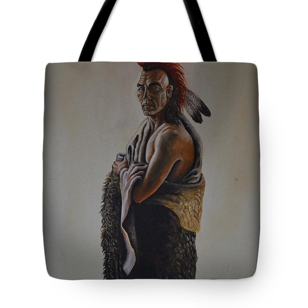  A Painting Of A Huron Warrior Called Magua. He Is Wearing His Warrior Headress Tote Bag featuring the painting Magua by Martin Schmidt