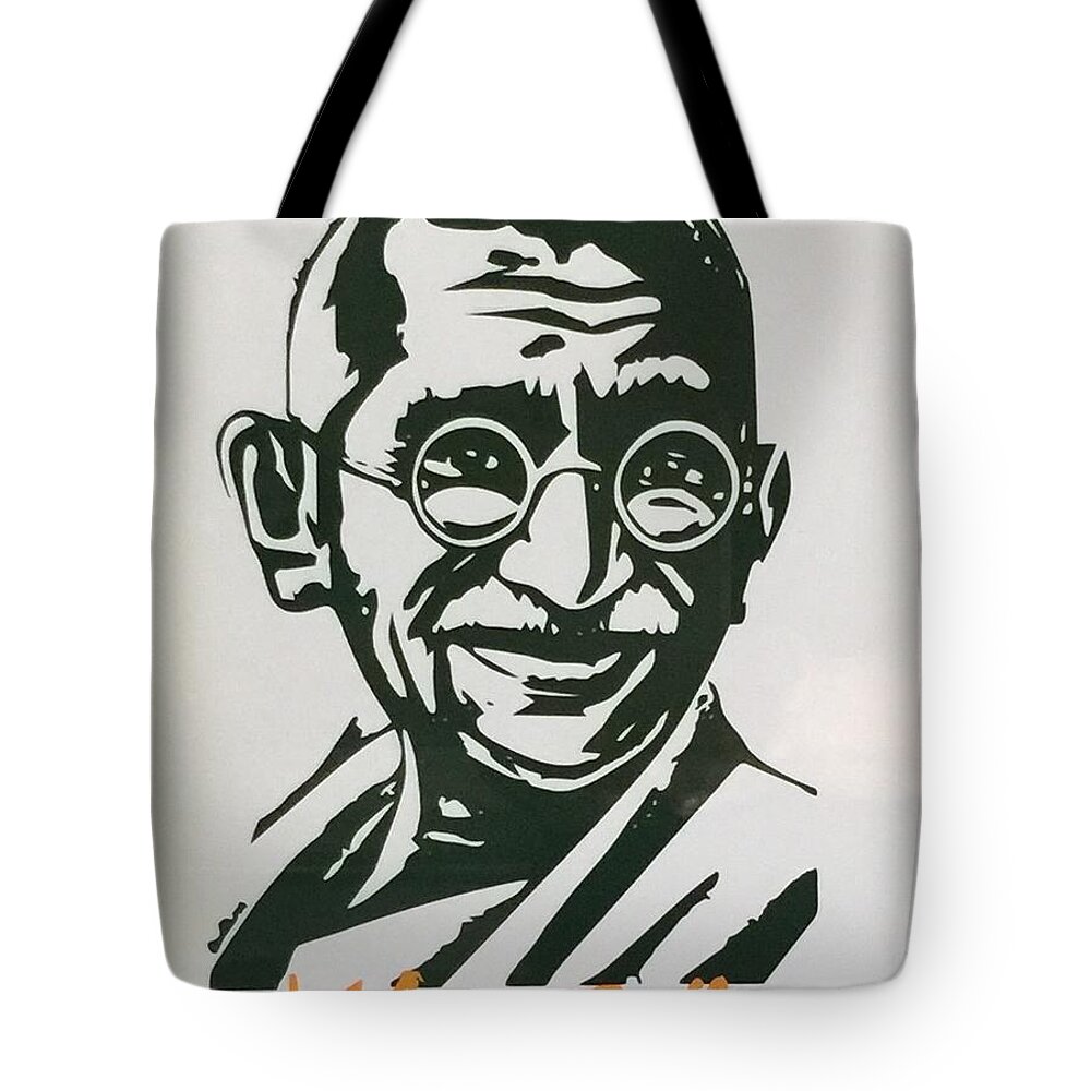 Art Tote Bag featuring the mixed media Mahatma Gandhi by Ryszard Ludynia