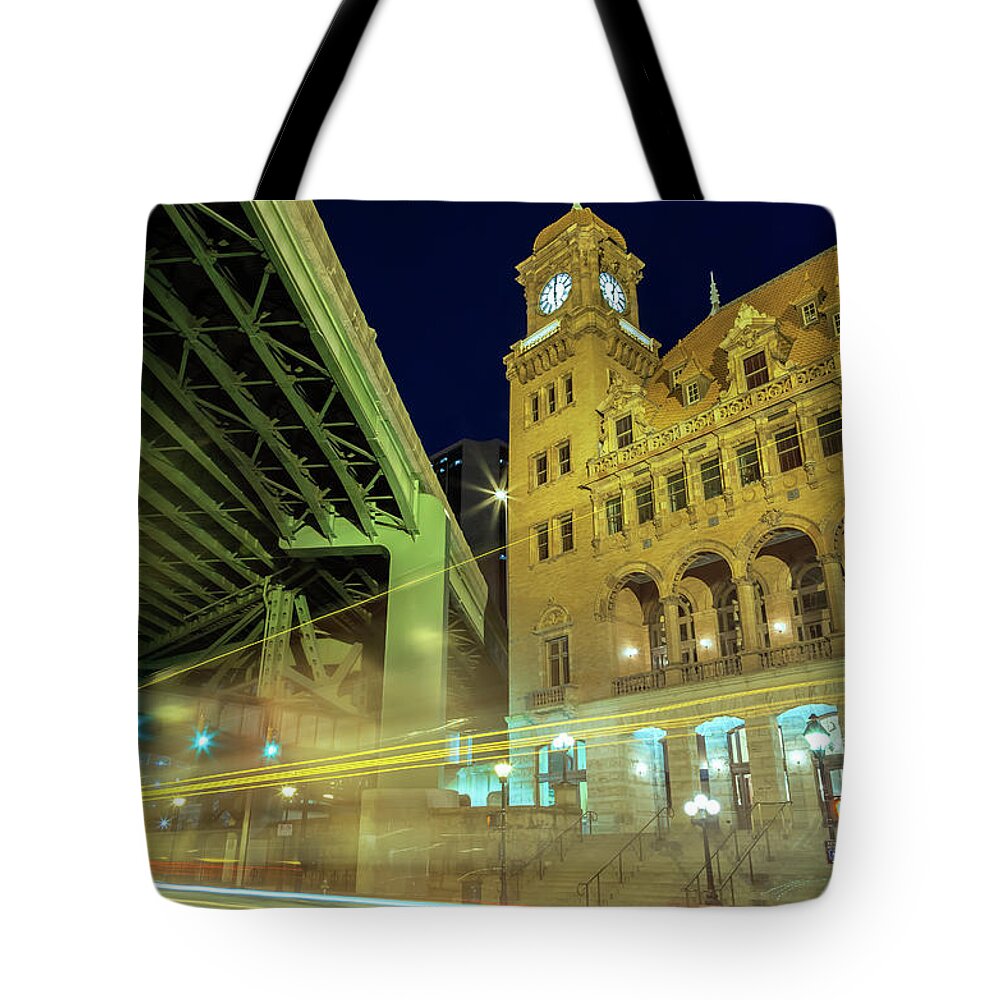 City Tote Bag featuring the photograph Main Street Station-vertical by Jonathan Nguyen