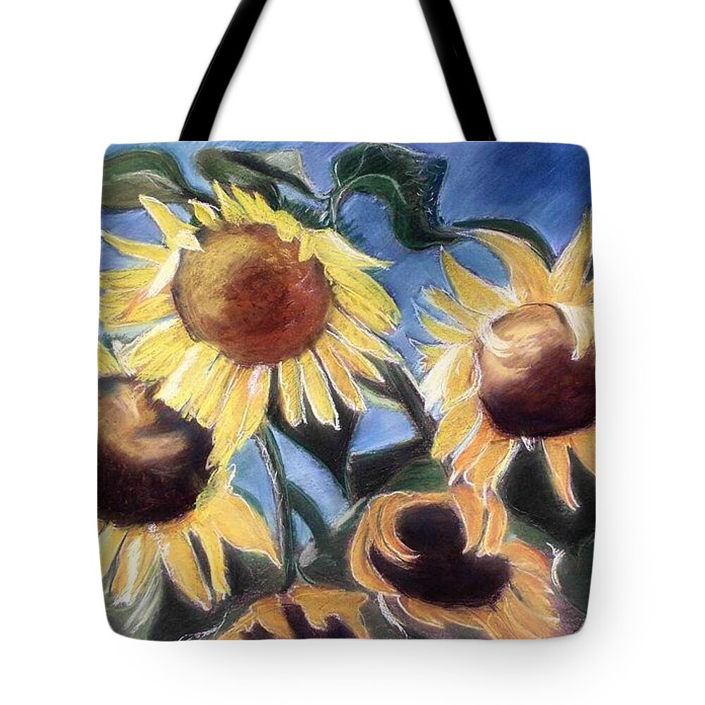 Sunflowers Tote Bag featuring the painting Maine Sunflowers by Andrea Torraca
