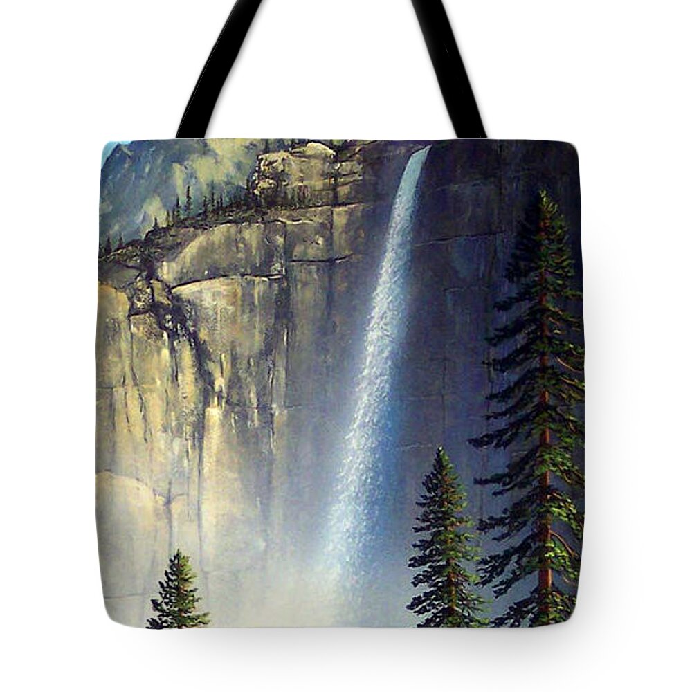 Landscape Tote Bag featuring the painting Majestic Falls by Frank Wilson