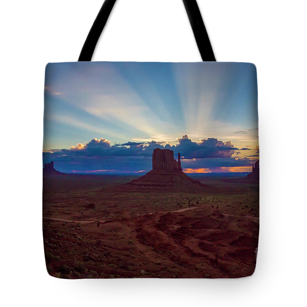 Majestic Sunrise Tote Bag featuring the photograph Majestic Sunrise, Monument Valley by Felix Lai