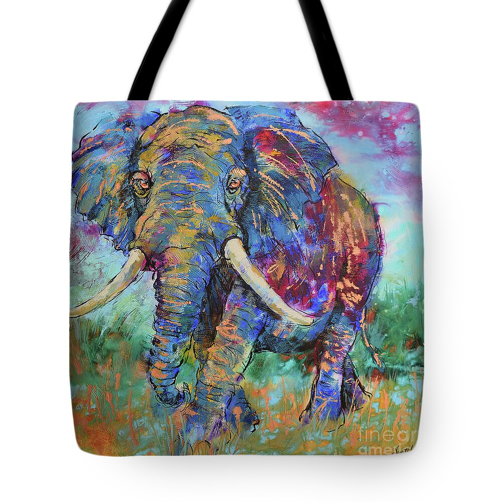 Elephant Tote Bag featuring the painting Majestic Elephant by Jyotika Shroff