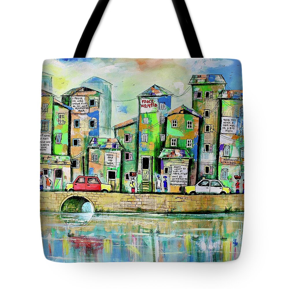 Africa Tote Bag featuring the painting Make Art Not War by Appiah Ntiaw