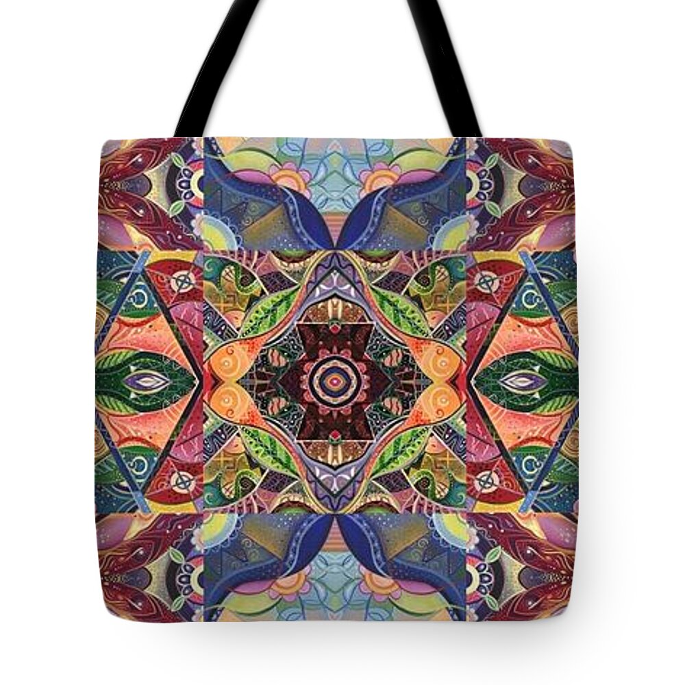Abstract Tote Bag featuring the mixed media Making Magic - A T J O D Arrangement by Helena Tiainen