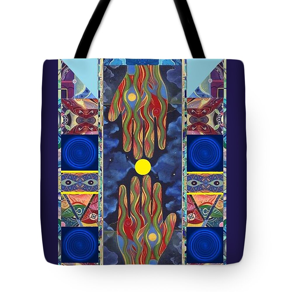 Figurative Abstraction Tote Bag featuring the mixed media Making Magic - Take Two by Helena Tiainen