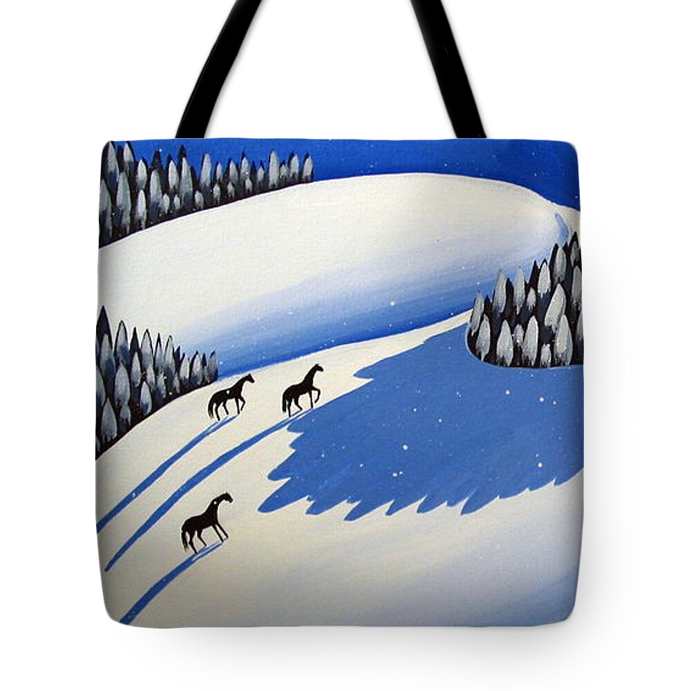 Art Tote Bag featuring the painting Making The Peak - modern winter landscape by Debbie Criswell