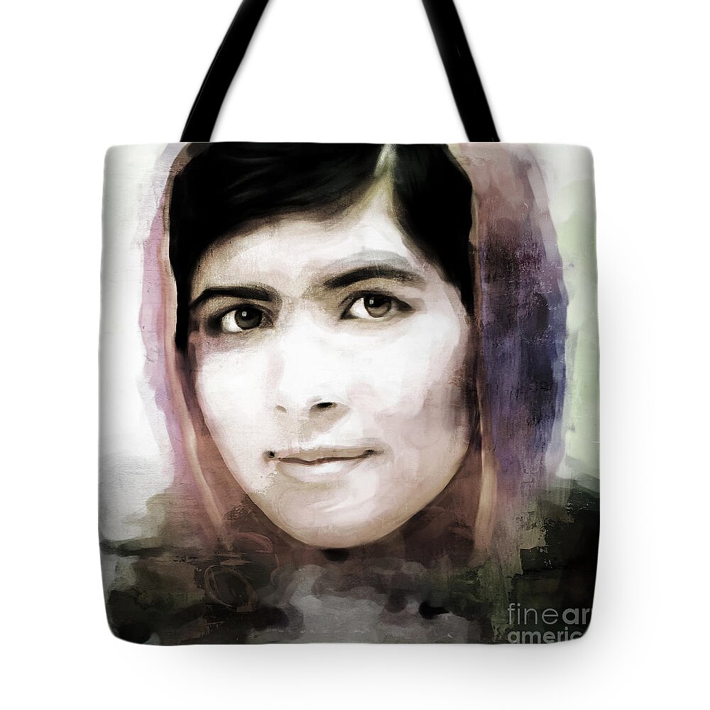 Malala Yousafzai Tote Bag featuring the painting Malala Yousaf Zai 10 by Gull G