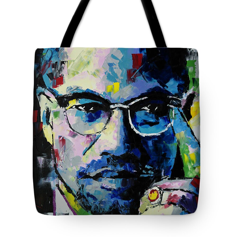 Malcolm X Tote Bag featuring the painting Malcolm X by Richard Day