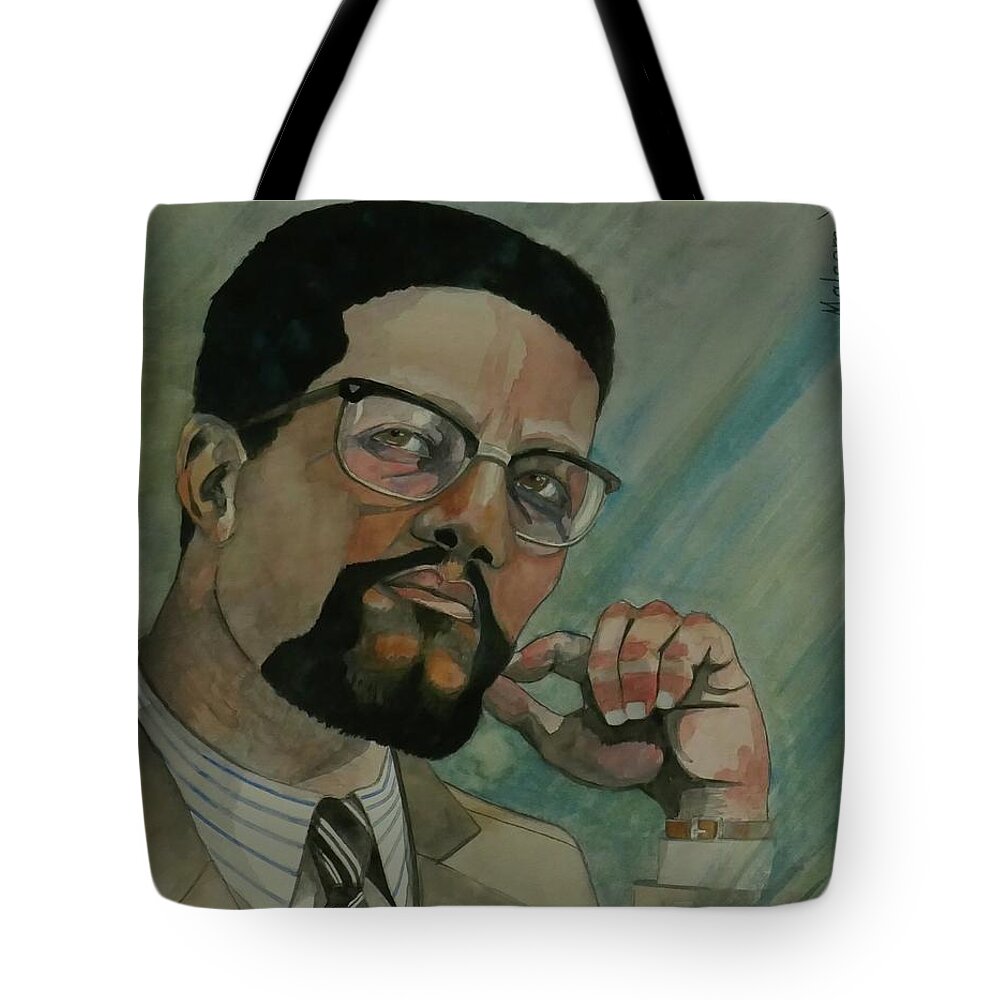 Malcom X Tote Bag featuring the painting Malcom X by Ray Agius