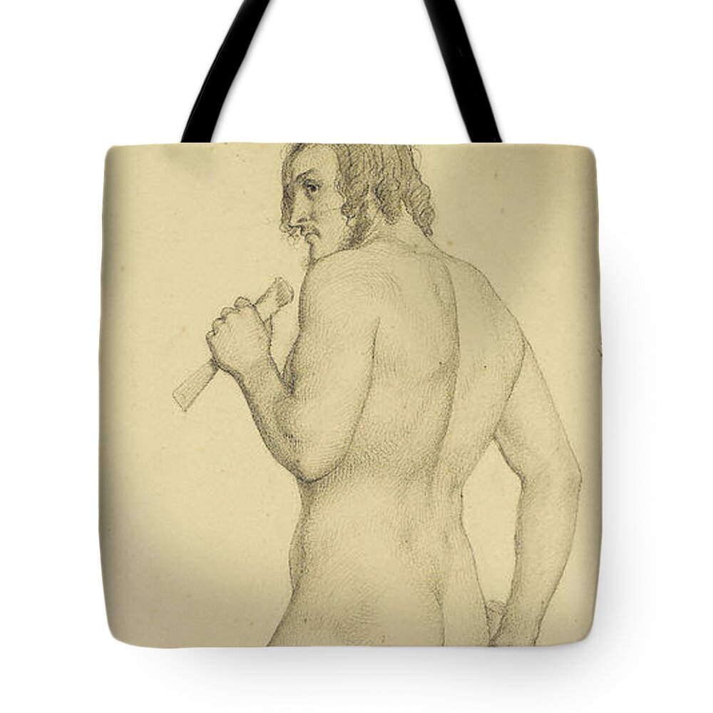 19th Century Art Tote Bag featuring the drawing Male - Academic nude Study posed as a Sculptor by Ford Madox Brown