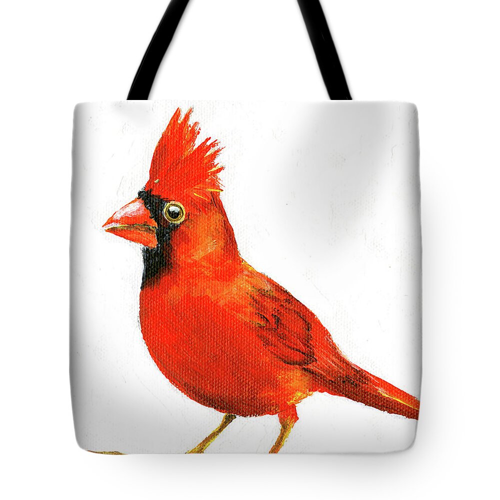 Cardinal Tote Bag featuring the painting Male Cardinal by Donna Tucker