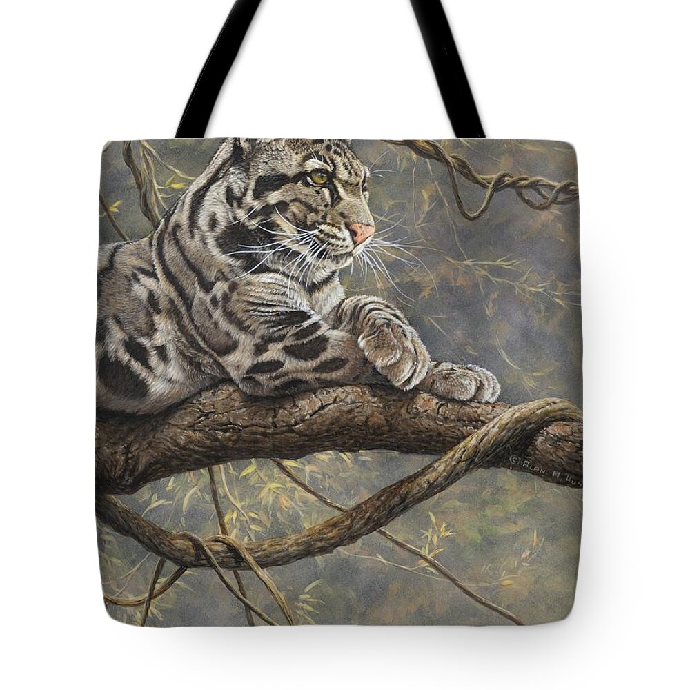 Clouded Leopard Tote Bag featuring the painting Male Clouded Leopard by Alan M Hunt