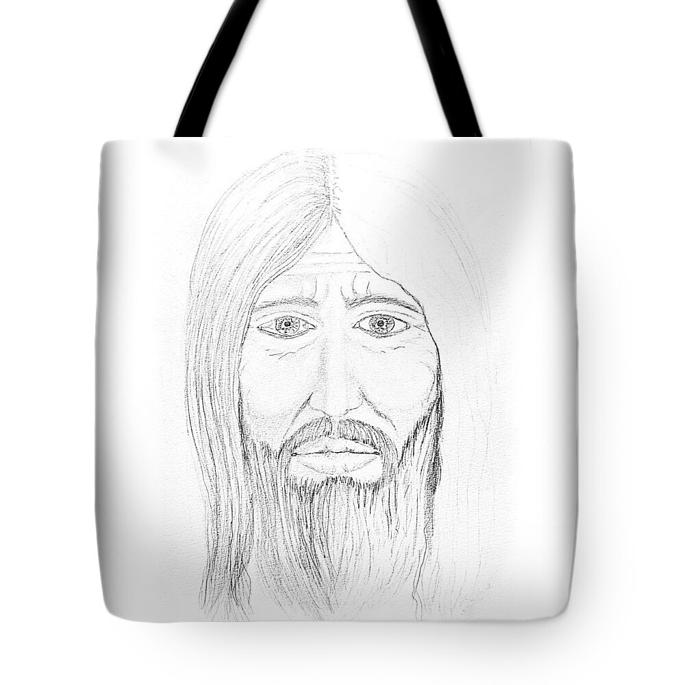 Drawing Tote Bag featuring the drawing Male Face Drawing by Delynn Addams