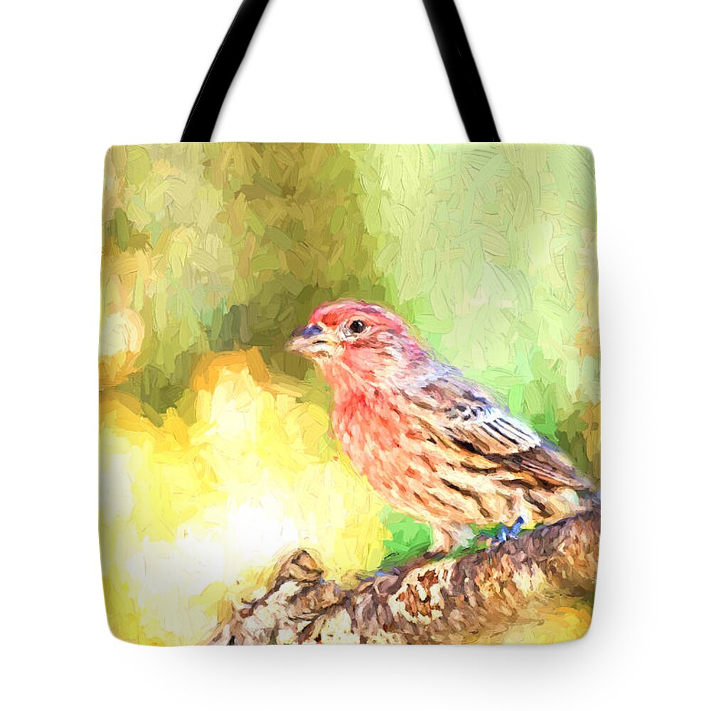 Finch Tote Bag featuring the photograph Male House Finch - Digital Paint by Debbie Portwood