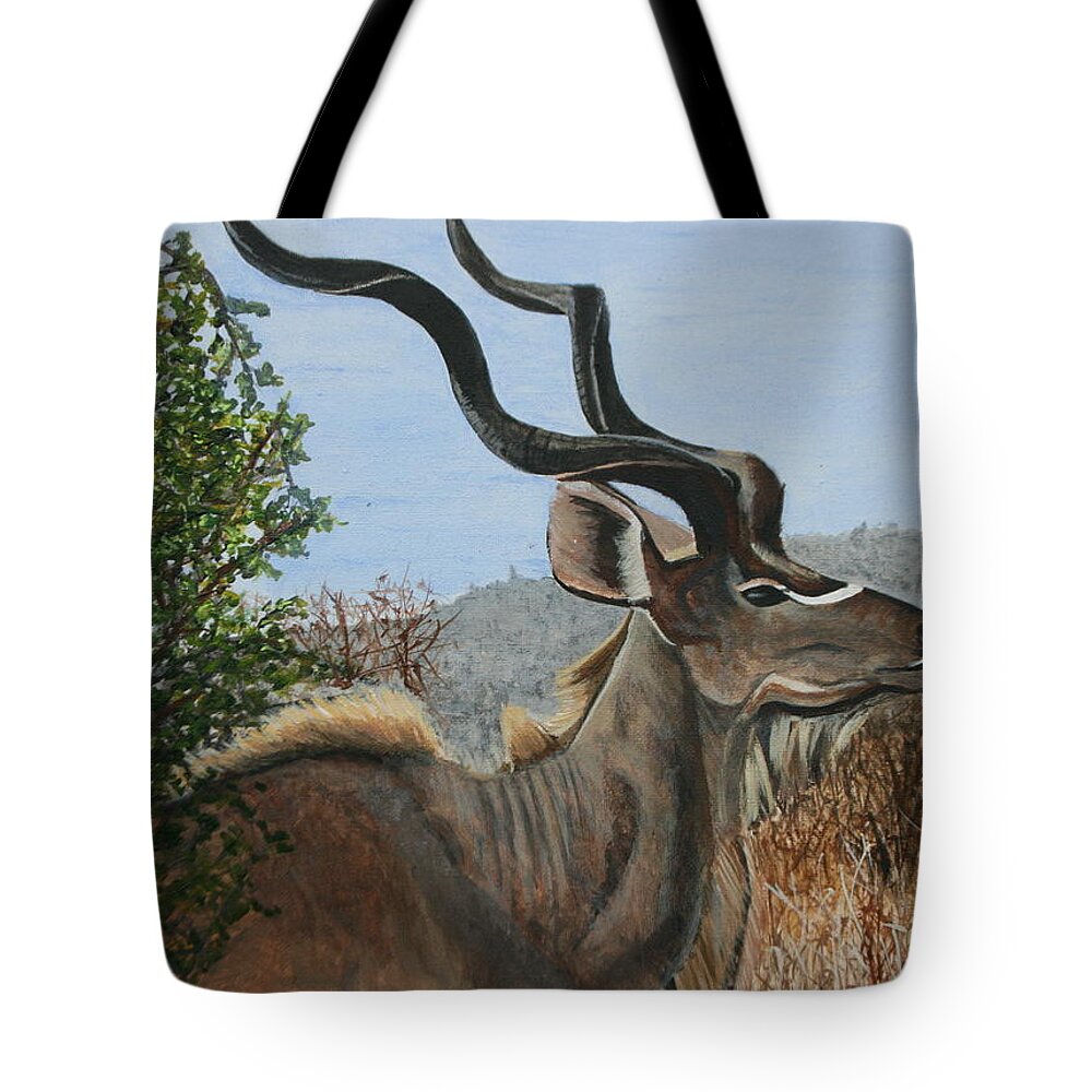 Antelope Tote Bag featuring the painting Male Kudu Antelope by Betty-Anne McDonald