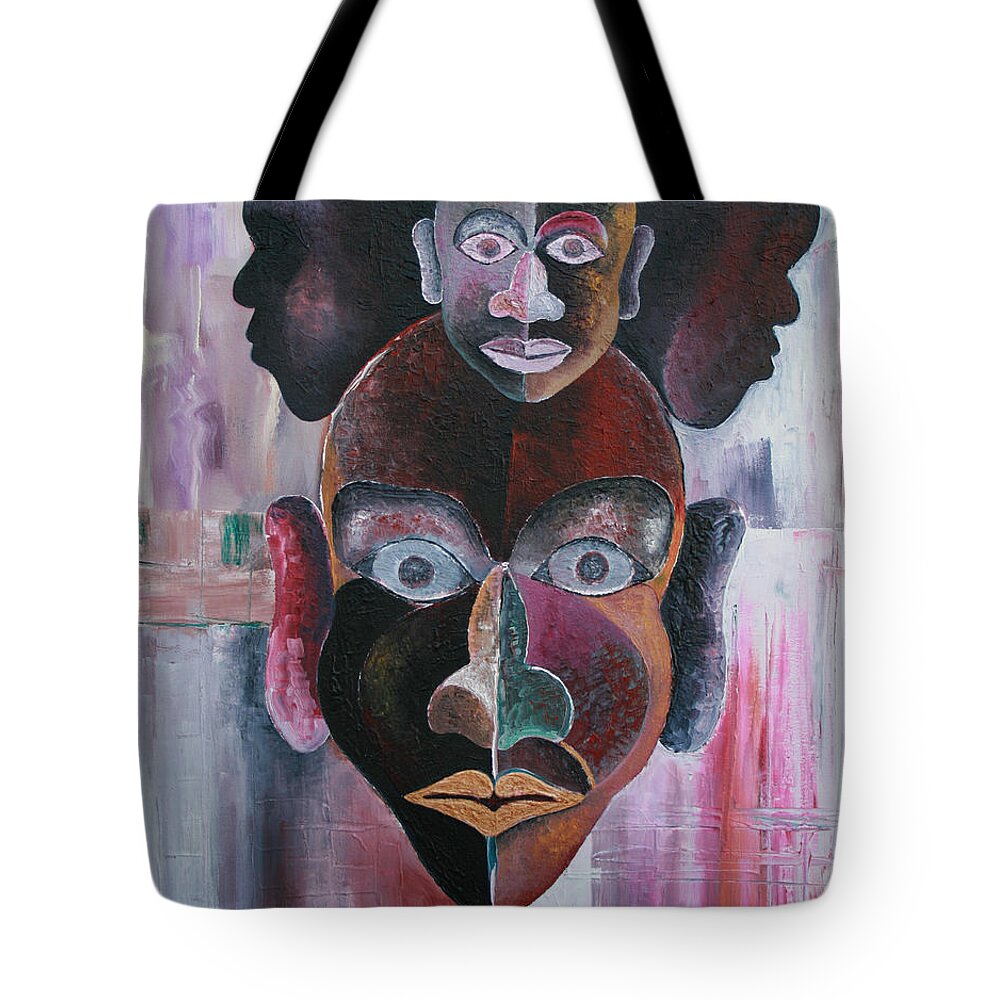 Male Mask Tote Bag featuring the painting Male Mask by Obi-Tabot Tabe