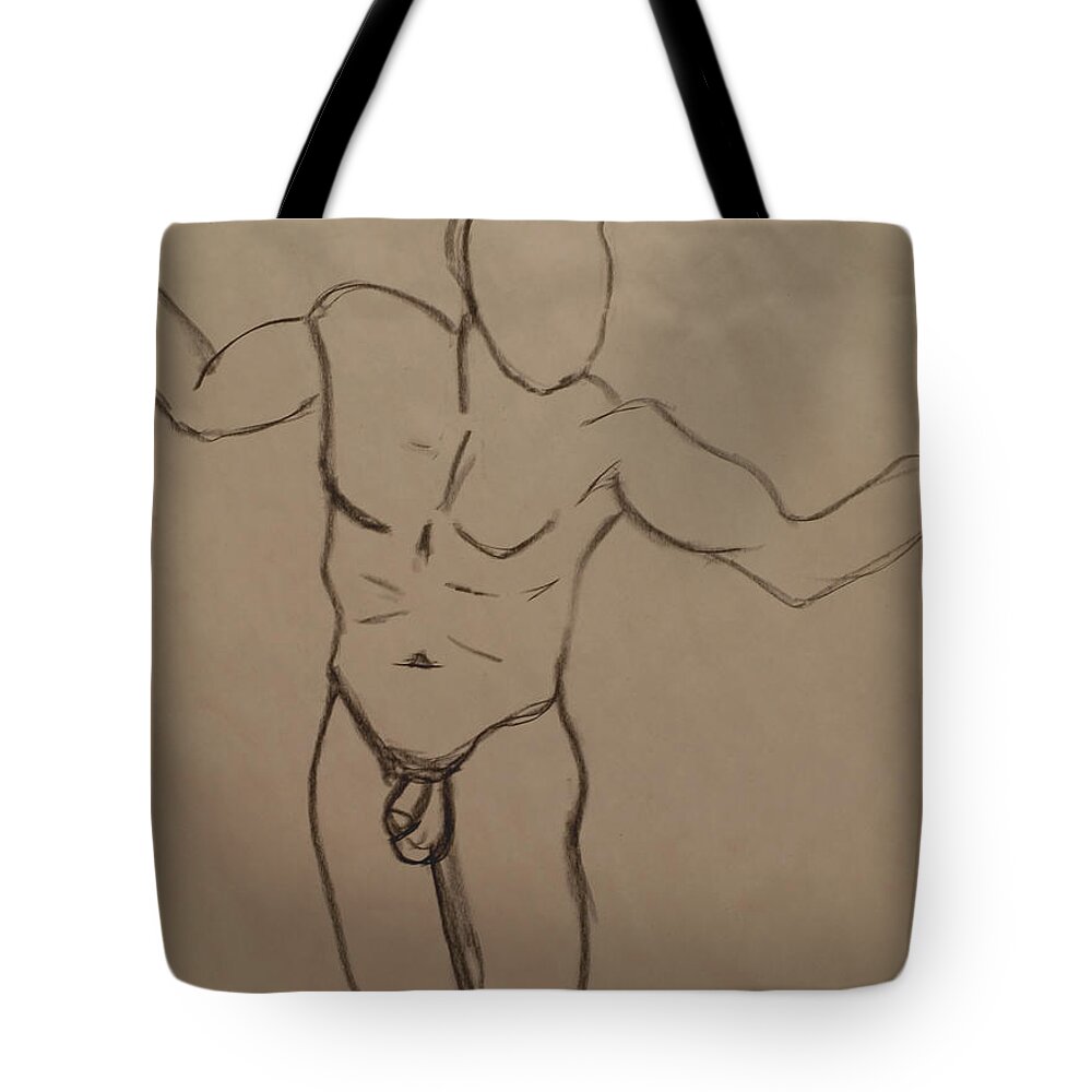 Male Tote Bag featuring the drawing Male Nude Drawing 2 by Teri Schuster