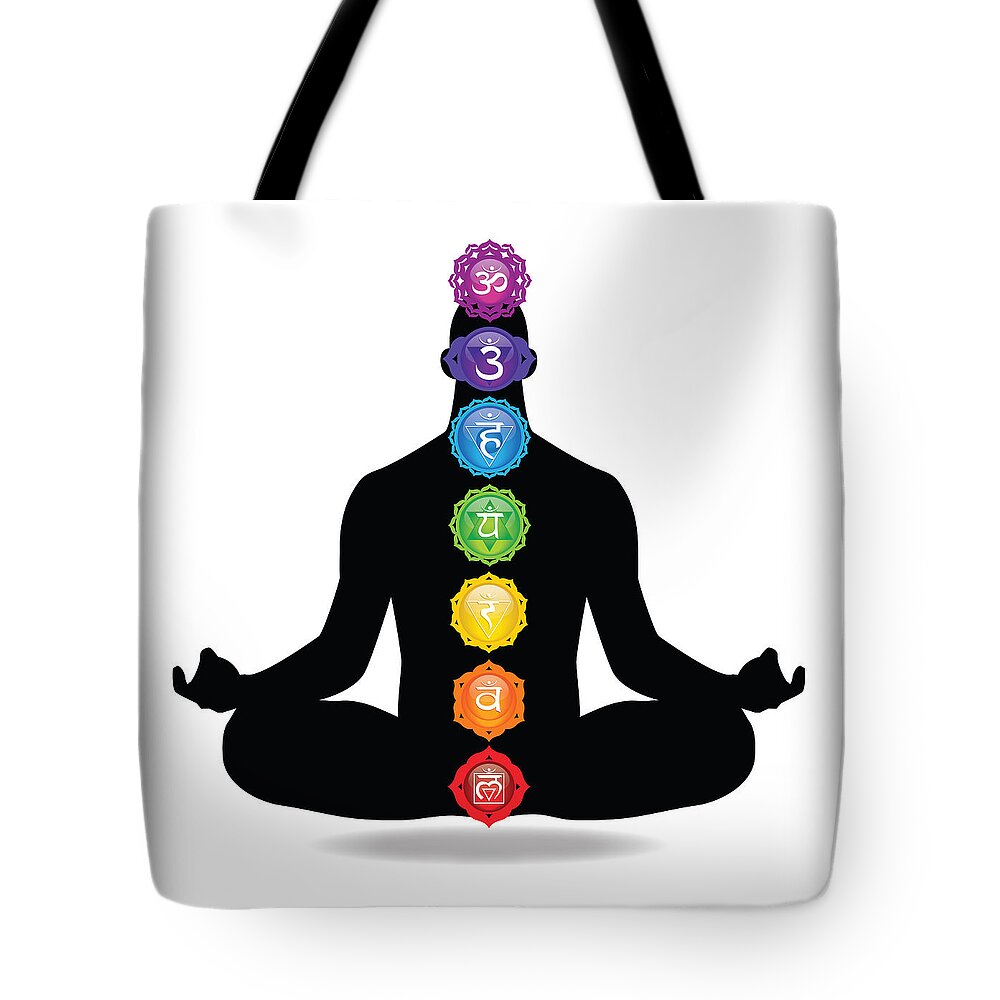 Ajneya Tote Bag featuring the digital art Male Silhouette Chakra Illustration by Serena King