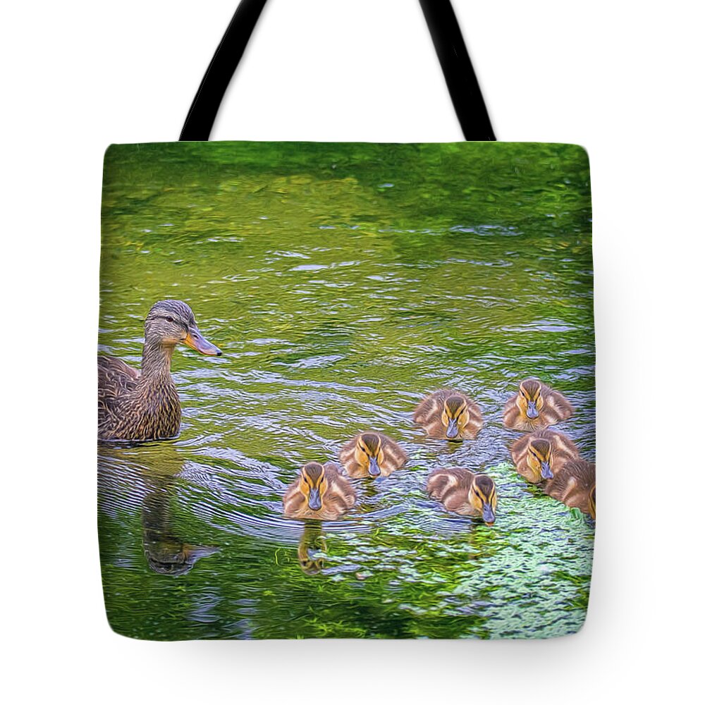 Ducks Tote Bag featuring the photograph Mallard Family by Cathy Kovarik