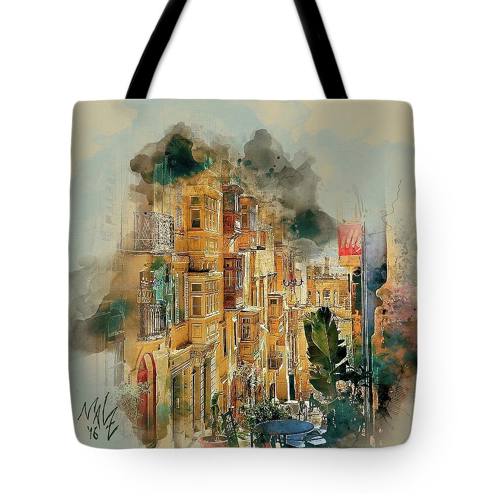 Malta Tote Bag featuring the digital art Maltese Street by Mal-Z