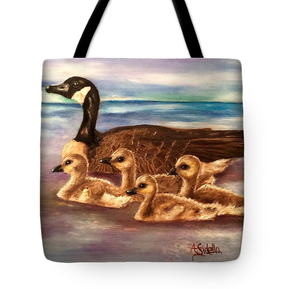 Tennessee Wildlife Tote Bag featuring the painting Mama and Goslings by Annamarie Sidella-Felts