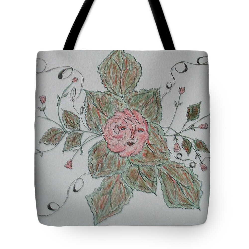 Abstract Whimsical Joyful Fun Tales Roses Green Rose Orange Brown Tote Bag featuring the drawing Mama Rose and Her Babies by Sharyn Winters