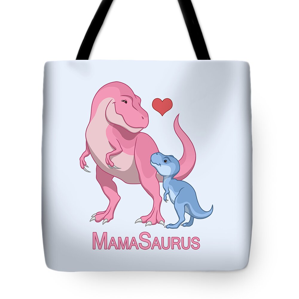 Mama Tote Bag featuring the painting MamaSaurus Tyrannosaurus Rex and Baby Boy Dinosaurs by Crista Forest