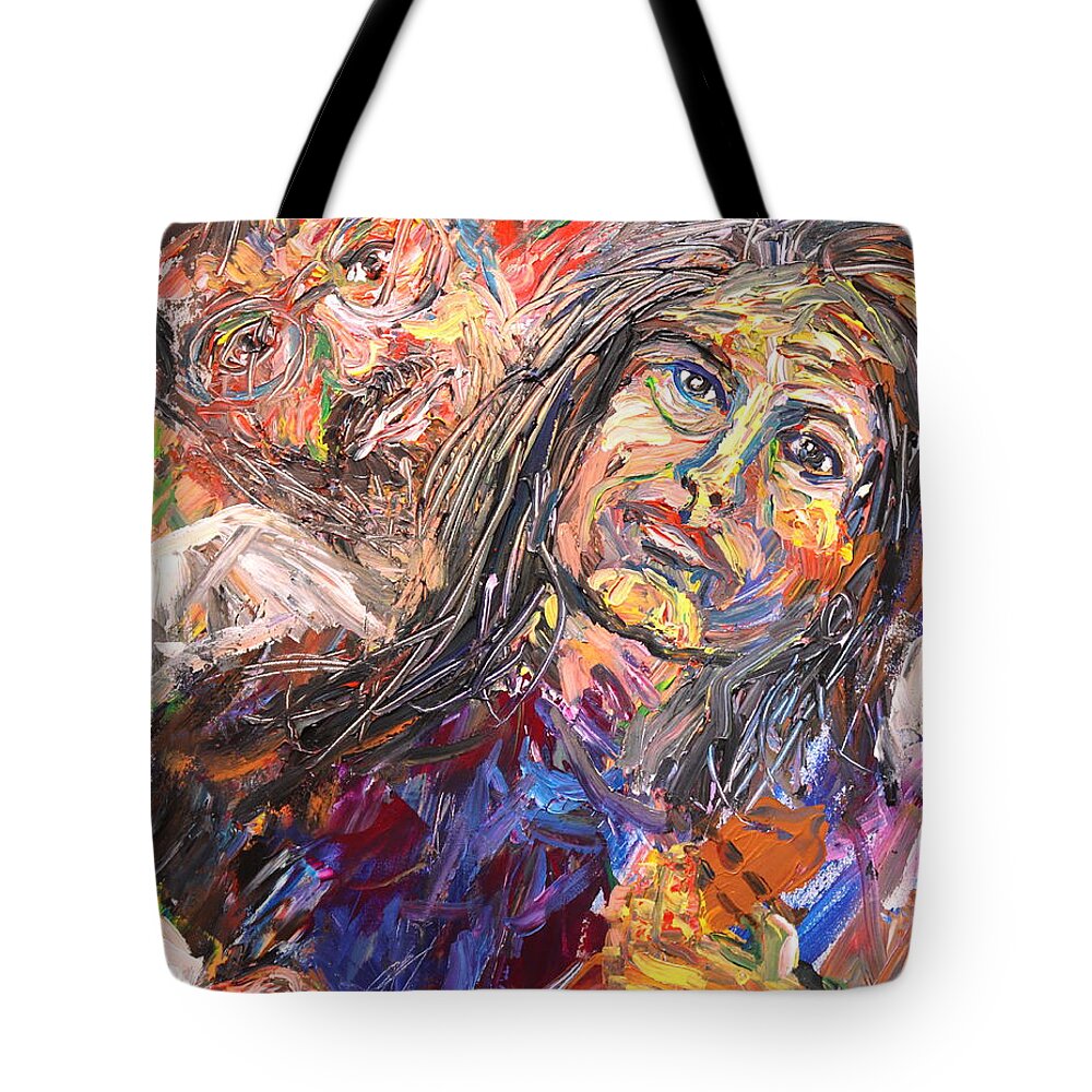 Portraits Tote Bag featuring the painting Man behind the women by Madeleine Shulman