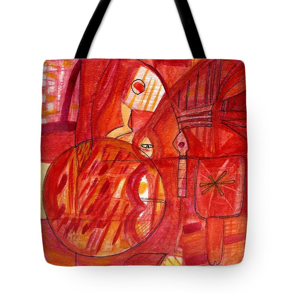 Abstract Art Tote Bag featuring the painting Man in a Mirror by Stephen Lucas