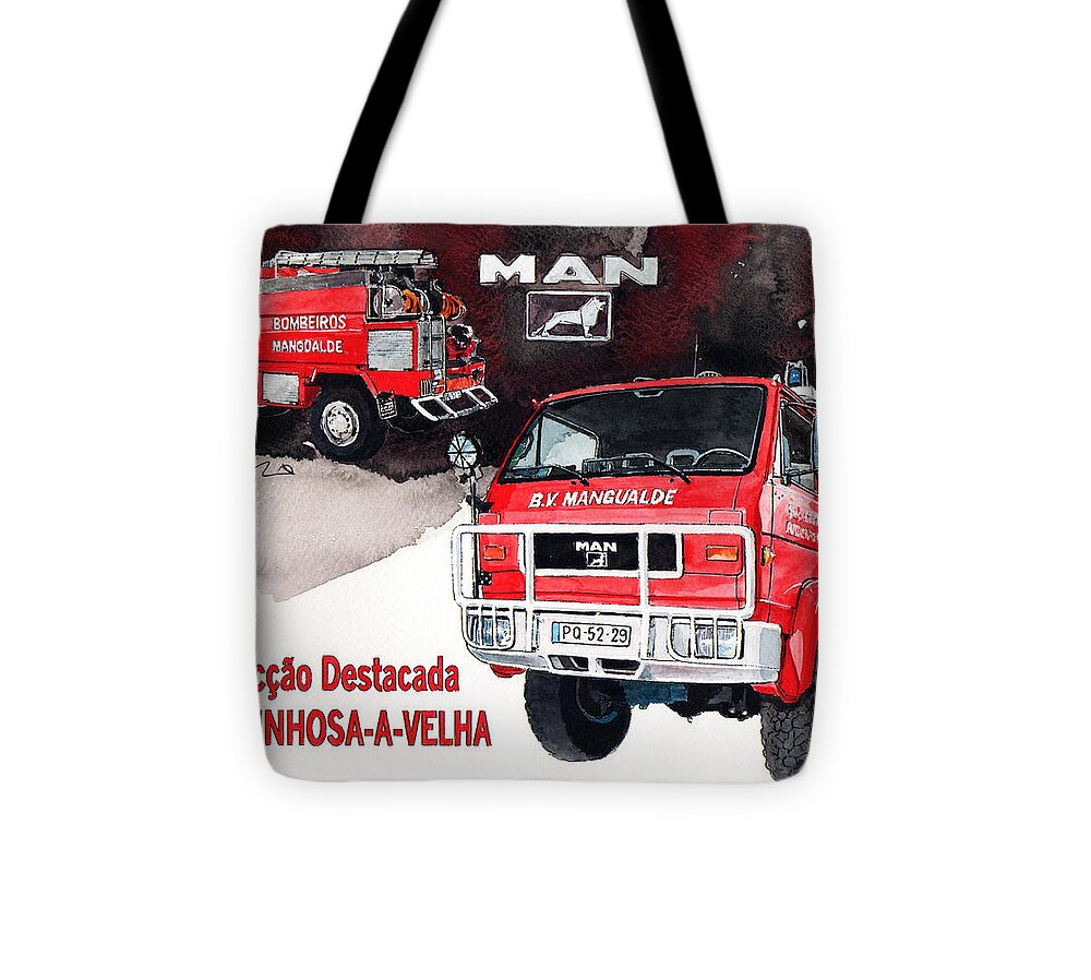 Man-vw 4x4 Fire Engine Tote Bag featuring the painting MAN-VW 4x4 Fire Engine by Yoshiharu Miyakawa
