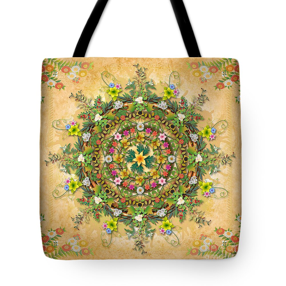 Mandala Tote Bag featuring the digital art Mandala Flora by Peter Awax