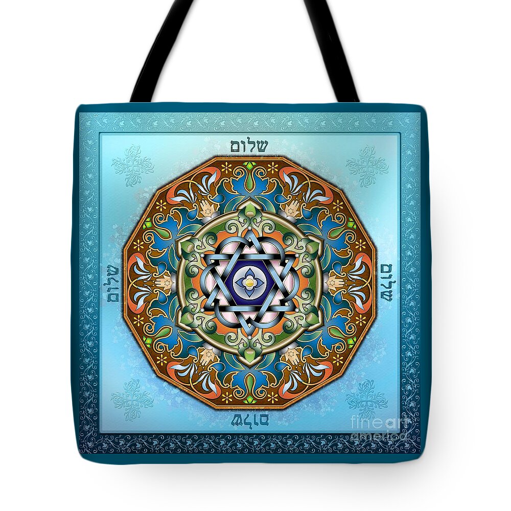 Mandala Tote Bag featuring the digital art Mandala Shalom by Peter Awax