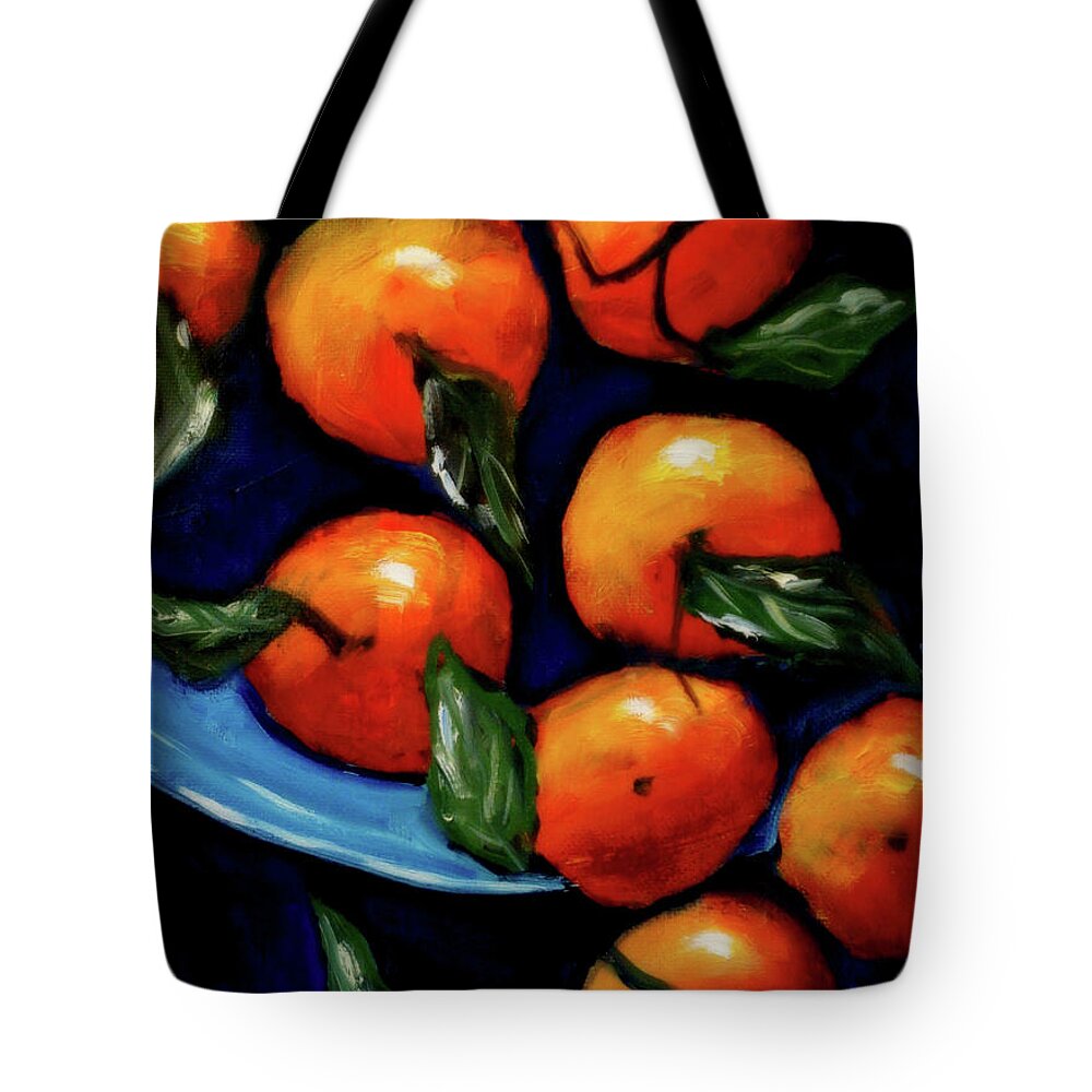 Mandarin Tote Bag featuring the painting Mandarini by Katy Hawk