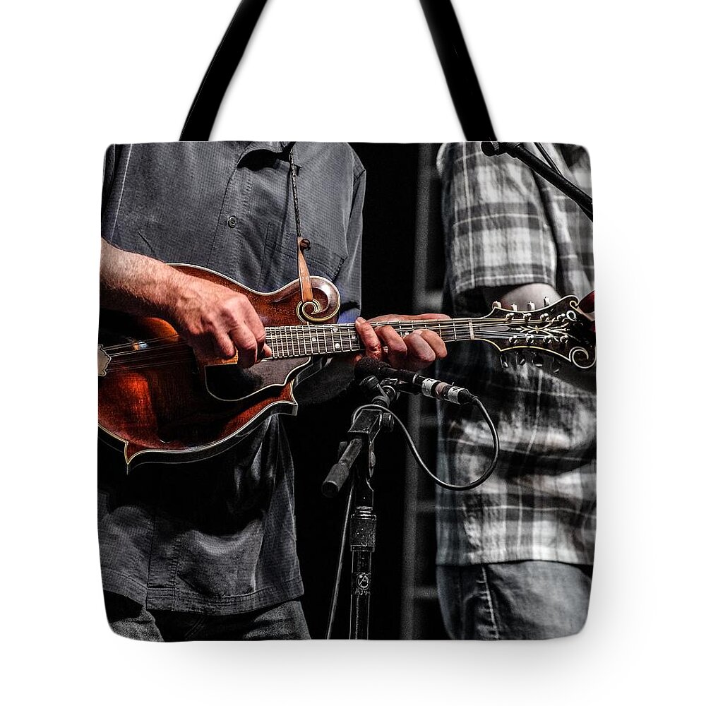 Mandolin Tote Bag featuring the photograph Mandolin Picker by Jim Mathis