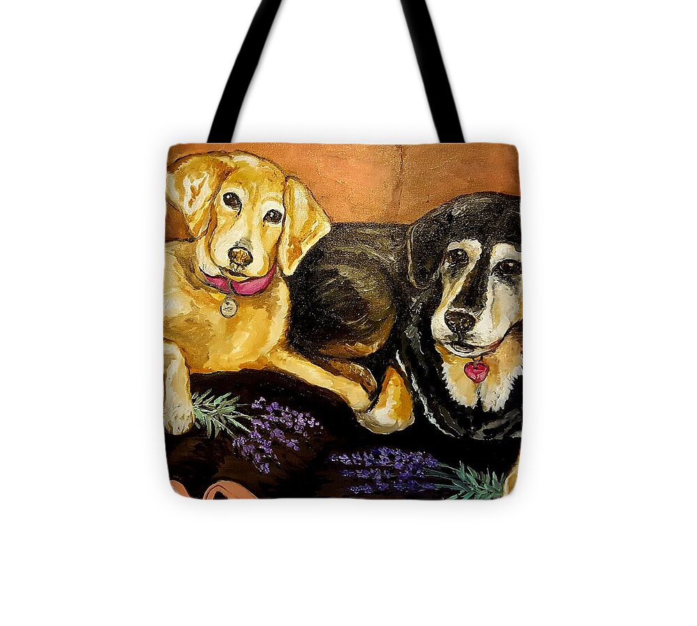 Dogs Tote Bag featuring the painting Mandys Girls by Alexandria Weaselwise Busen