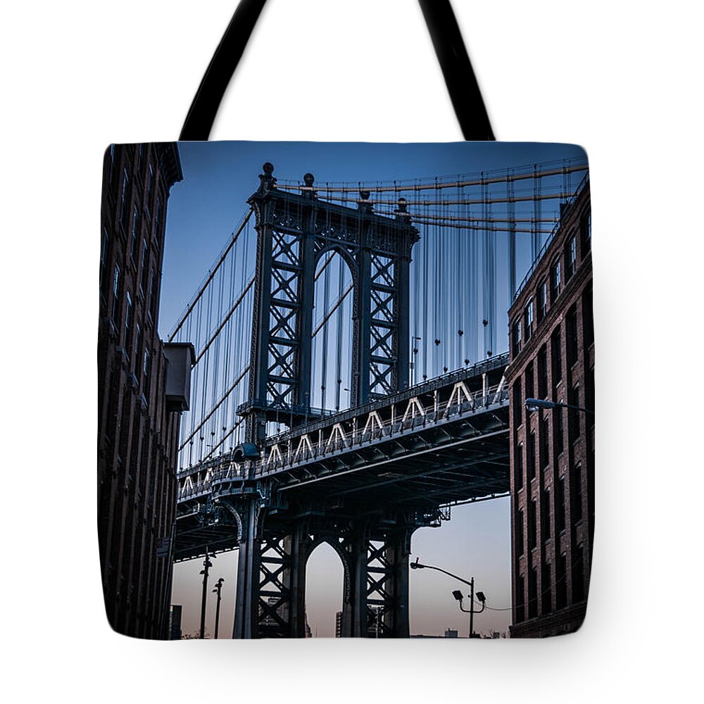 Manhattan Tote Bag featuring the photograph Manhattan Bridge by AJS Photography