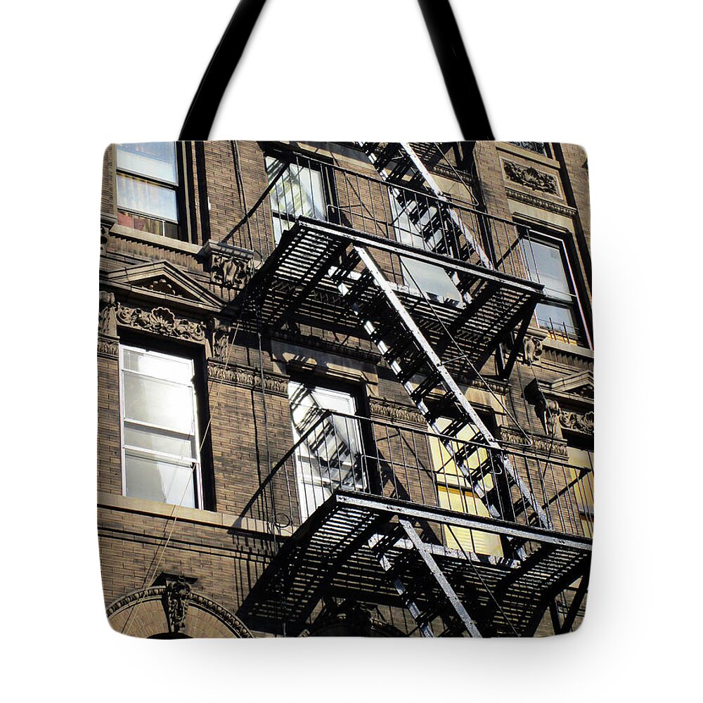 Manhattan Tote Bag featuring the photograph Manhattan Fire Escape 3 by Randall Weidner